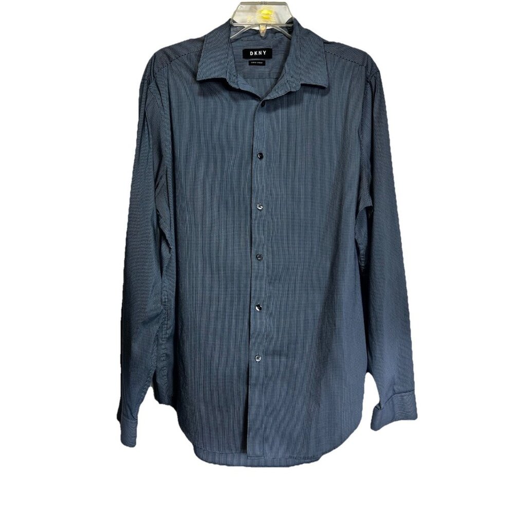 DKNY Slim Fit Stretch Long Sleeve Button Up Shirt Men's Size 16-16.5 34/35 Large